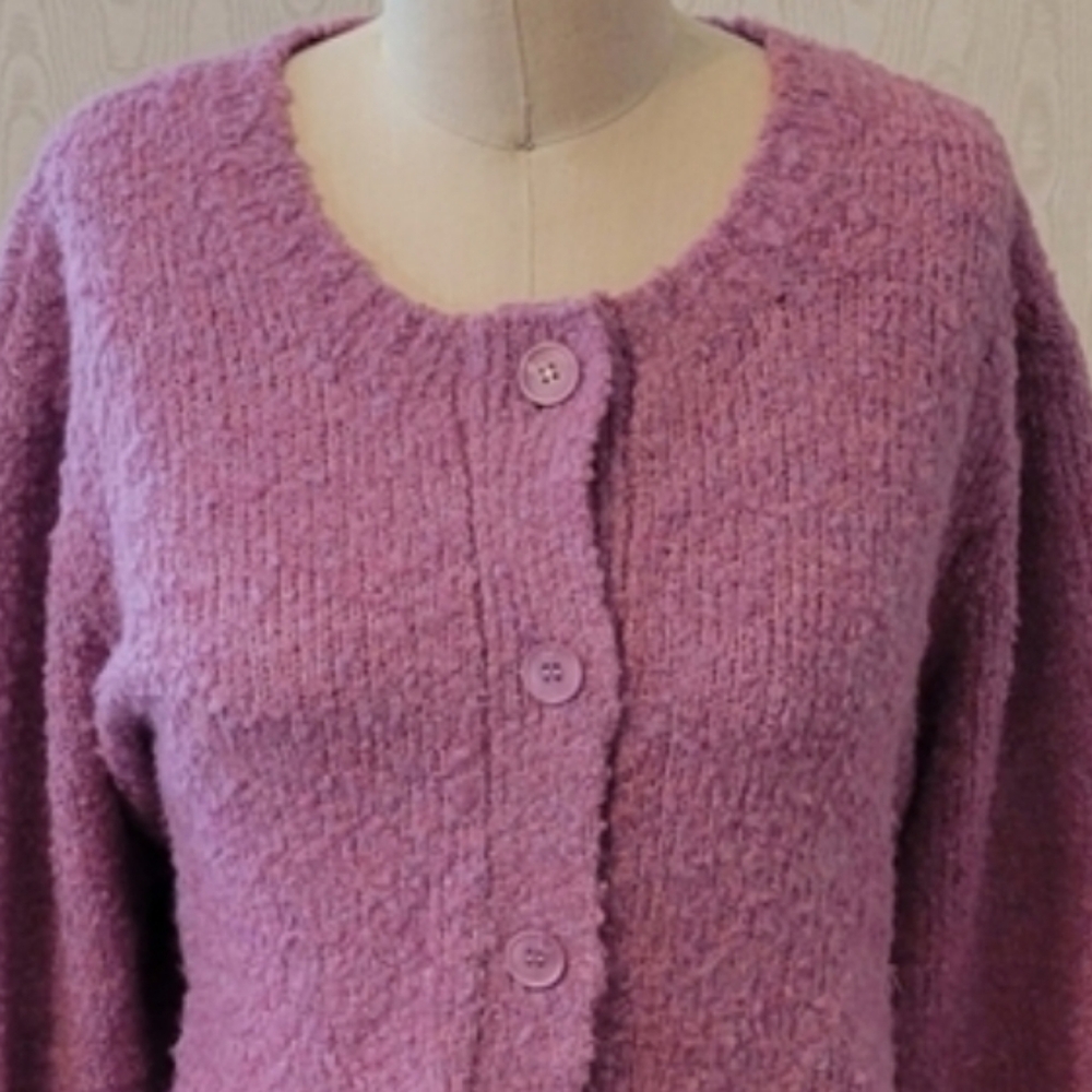 APPLESEED'S Luxe Boucle Pink Button Up Cardigan Sweater Size 2X - Picture 2 of 7